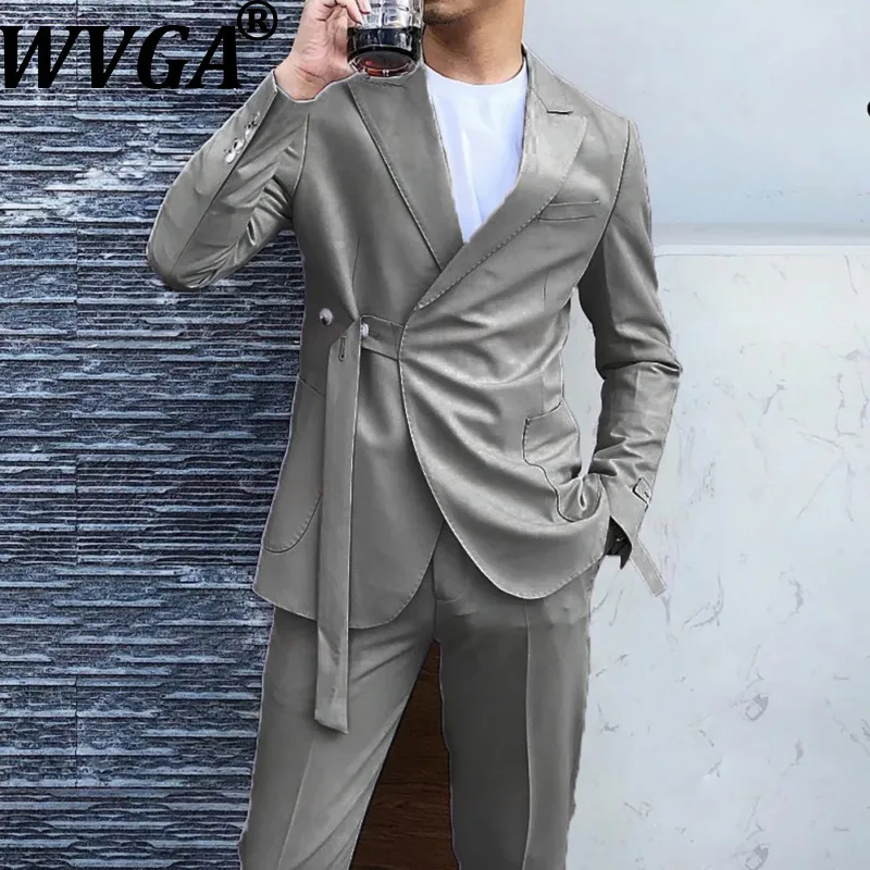 

Мужской модный костюм-двойка WVGA: пиджак с отложным воротником и прямые брюки, новинка весна-осень, стильный повседневный комплект W22234