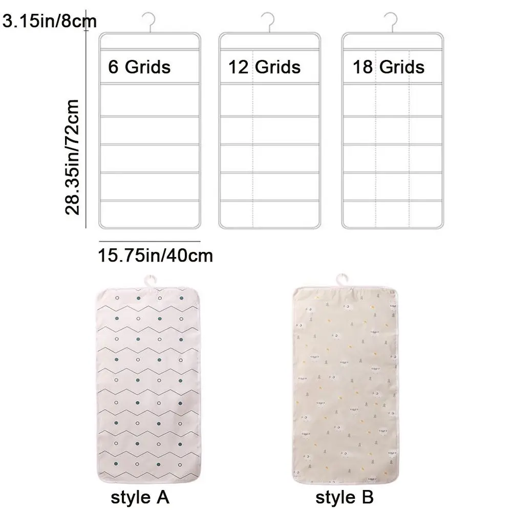 6/12/18 Grids Underwear Hanging Bag with Mesh Pockets Wall-Mounted Underpants Socks Organizer Foldable Underwear Storage Bag