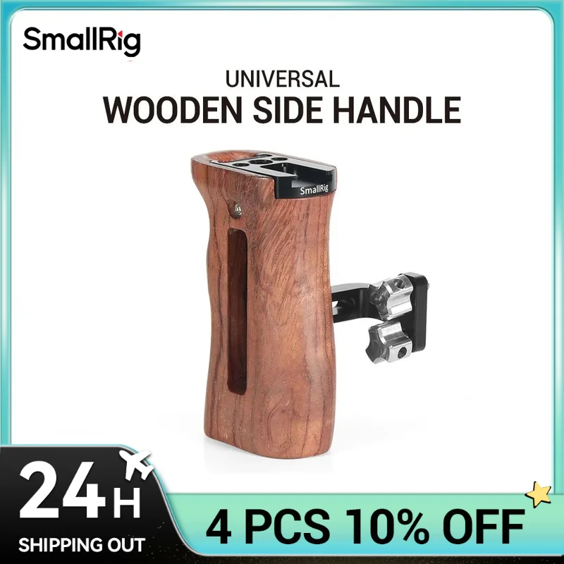 SmallRig Adjustable DSLR Wooden Camera Handle Universal Side Handle Grip W/ Cold Shoe Mount for Microphone and flash light 2093C