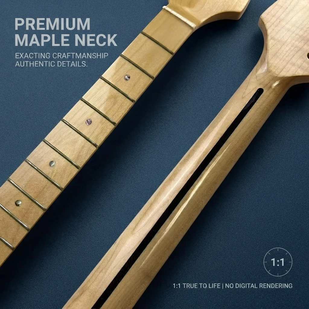 21 Frets One Piece Vintage ST Electric Guitar Neck, Bright Fingerboard, Natural Finish, Gloss, 648mm Scale, 56mm Heel Part