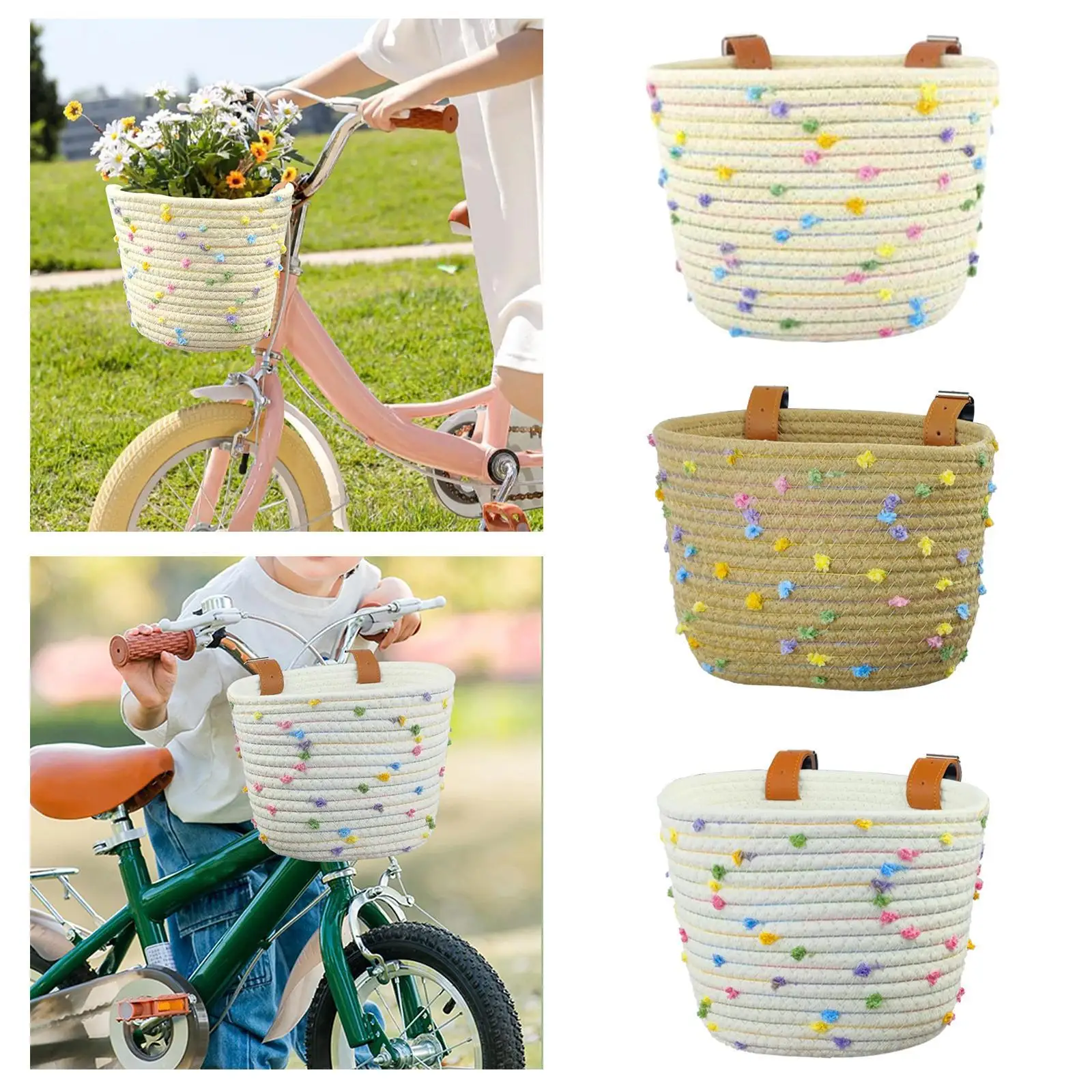 Kids Bike Basket Cotton Rope Lightweight Cargo Rack Bag Cycling Basket Bicycle Handlebar Front Basket for Boys Girls Shopping