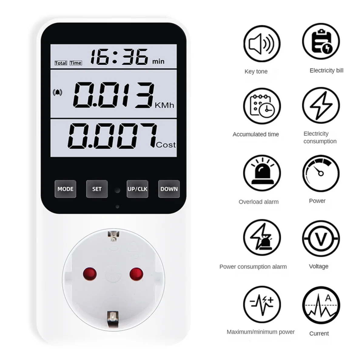 EU Plug,Digital Energy Meter Wattmeter Socket Voltage Power Consumption AC230V 16A Electricity Analyzer Monitor Tester