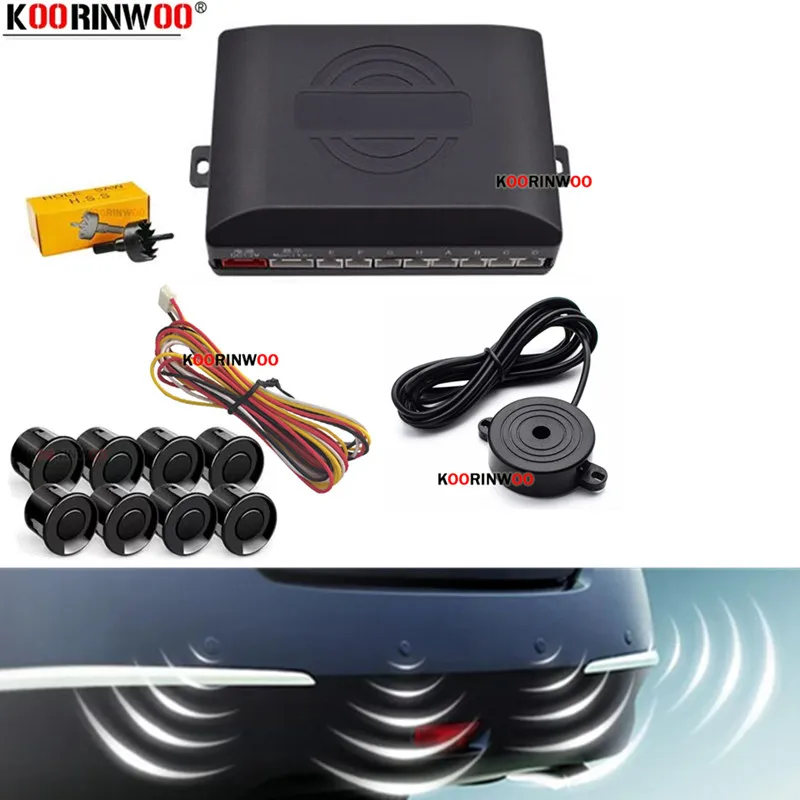 Koorinwoo Parktronic Car Sensors Kit 8 6 4 Probes Front Back Buzzer Alert Adjustable Speaker Vechile Detector Parking Assistance