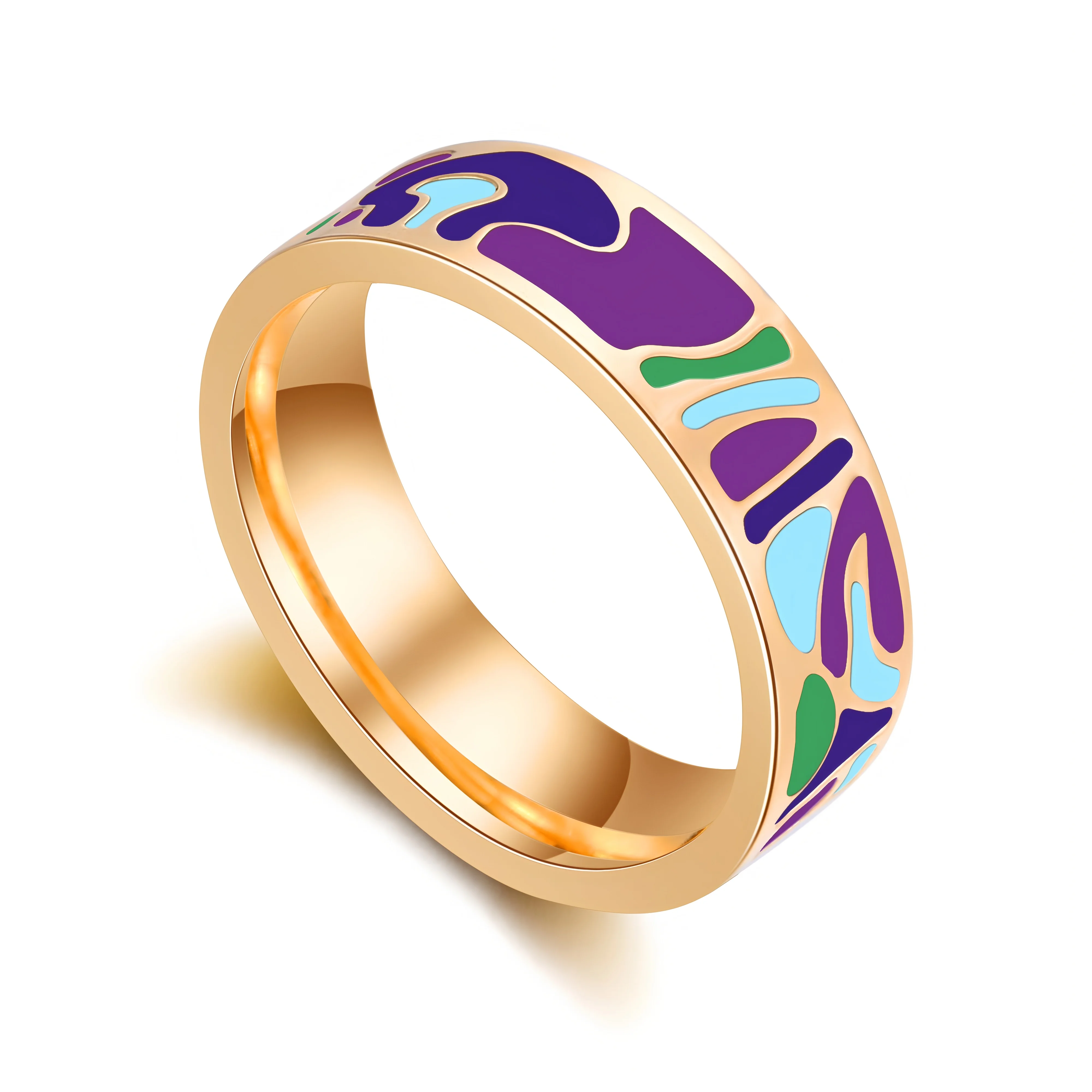 R&X Hot Sale Bijoux Femme Ceramic Enamel Ring Asual/Sporty Lovers\' Ring14K 6mm Stainless Steel Rings Fine Party  Women Jewelry