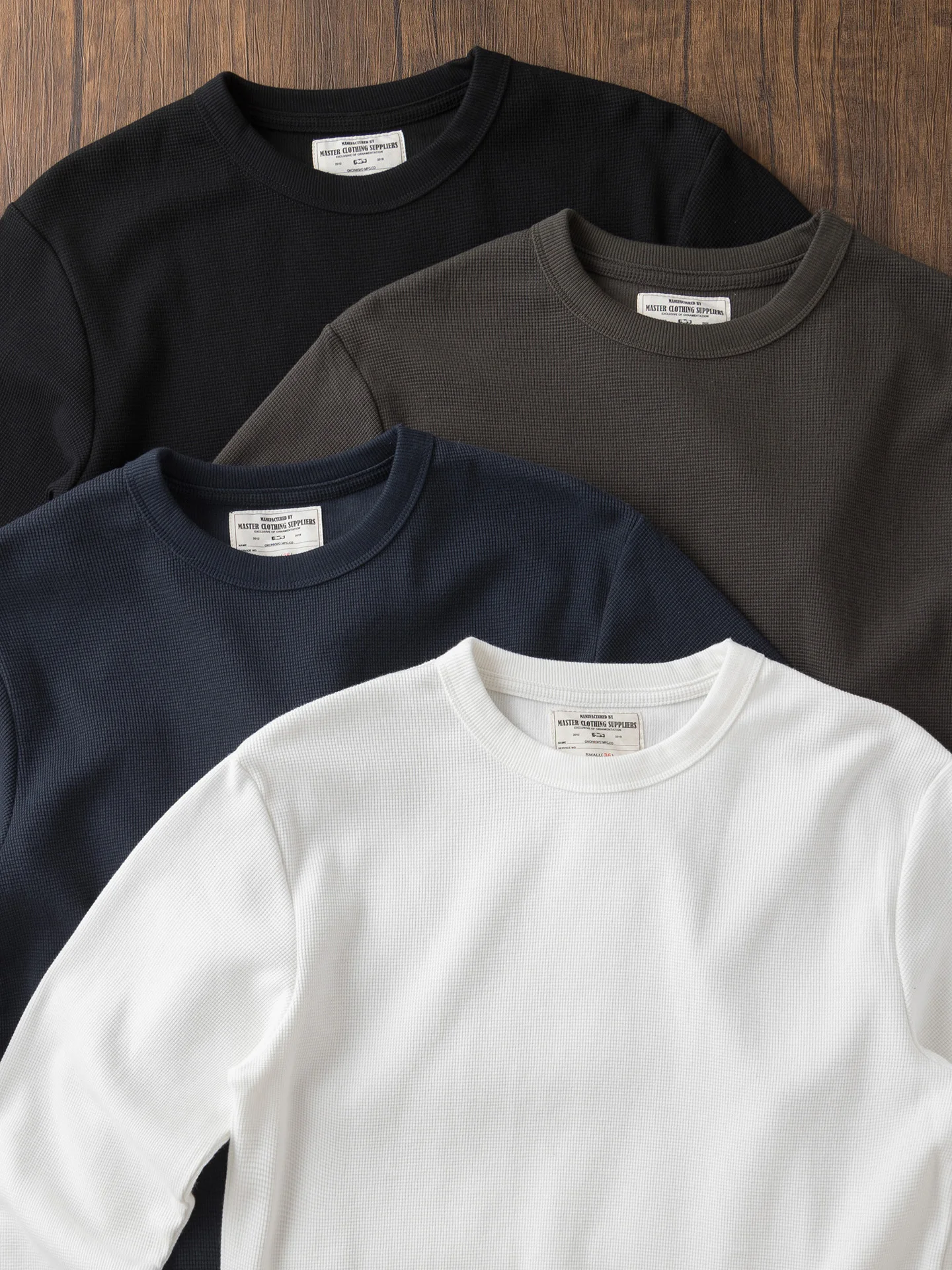 Heavyweight American Retro Men's Long Sleeve round Neck T-Shirt Autumn Base Shirt Top Pure Color Waffle Pattern Bottoming Shirt