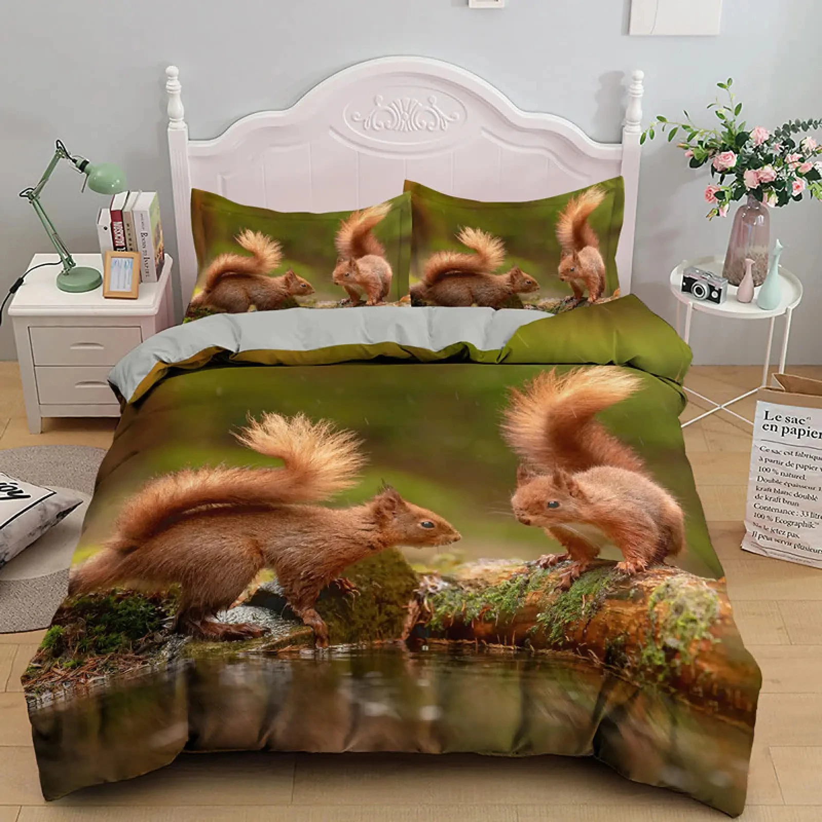 Cute Squirrel Duvet Cover for Kids Boys Teens Bedroom Lovely Animal Comforter Cover Twin King Size Funny Squirrel Bedding Set