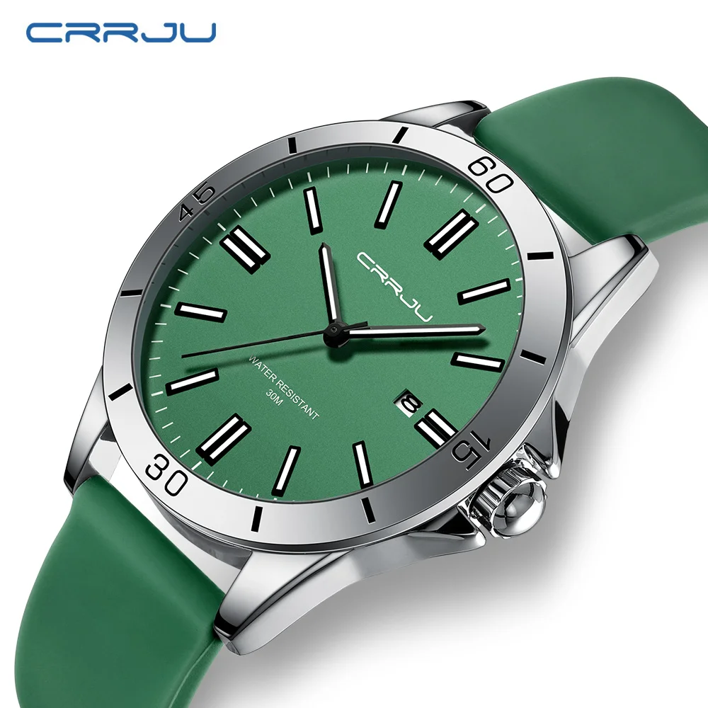 CRRJU 5025 Casual Men's Quartz Watches Simple Luminous Silicone Waterproof reloj hombre Calendar Fashion Business Men Wristwatch