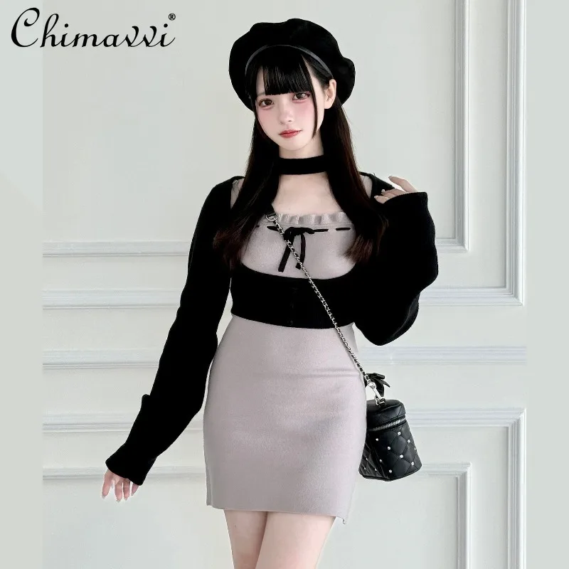 

Original Japanese Mass-Produced Small Sweater Two-Piece Set Autumn Winter New Sweet Girl Long Sleeve Slim Elegant Knitted Dress