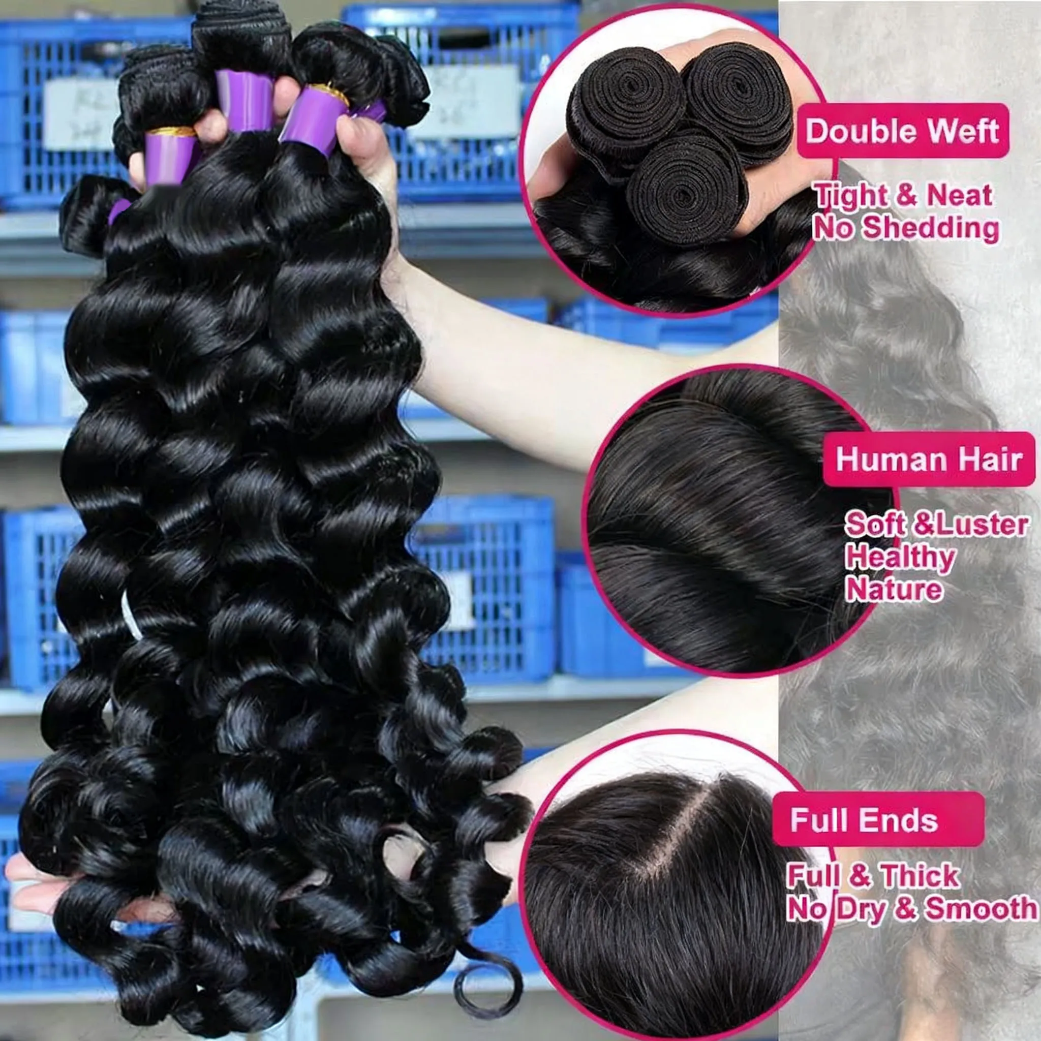 

Mossily Loose Wave Bundle Human Hair Unprocessed Peruvian 3/4 Bundles Deals Natural Black Weave Raw Remy Extensions Double Weft