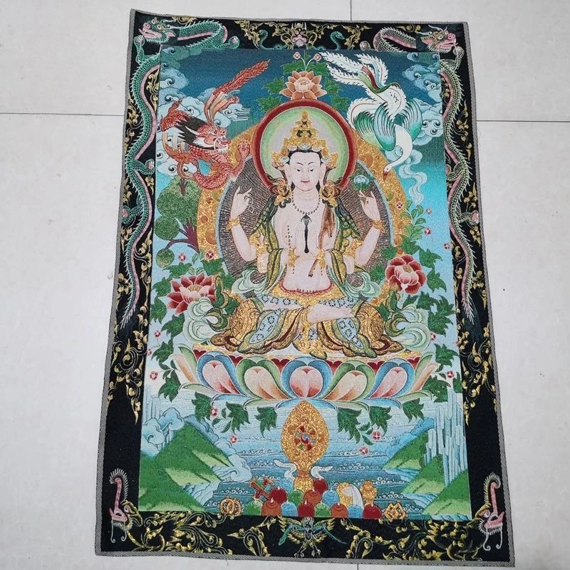 Tibet Tibetan Cloth Silk Dragon and phoenix four-armed guanyin Thangka Tangka Embroidery Painting Embroidery Hanging Pictures