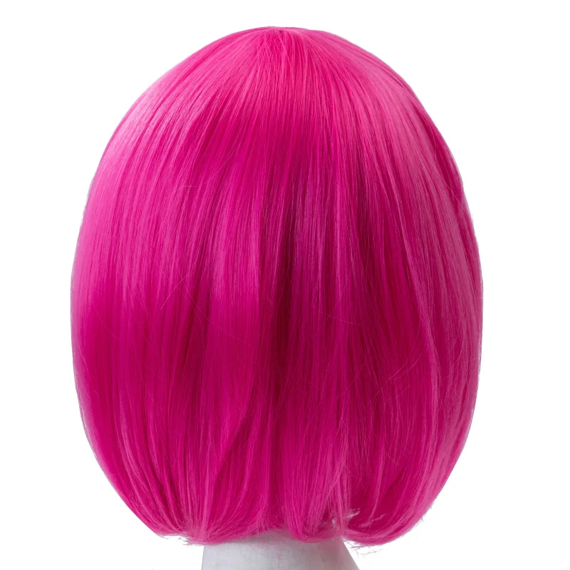 

Ярко-розовый парик Боб с челкой, женские парики, короткий неоновый парик, наряд для вечеринки, забавные парики для костюма на Хэллоуин, ночной клуб, девичник
