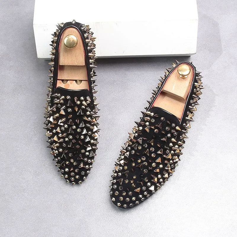European American pointed-toe formal shoes for men British style trendy men unique hairstyle designer rivets night club loafers