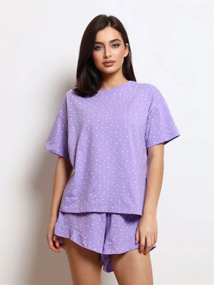 Women's Pajamas, Summer Heart Print Home Wear Suit, Short Sleeves and Shorts, 2025