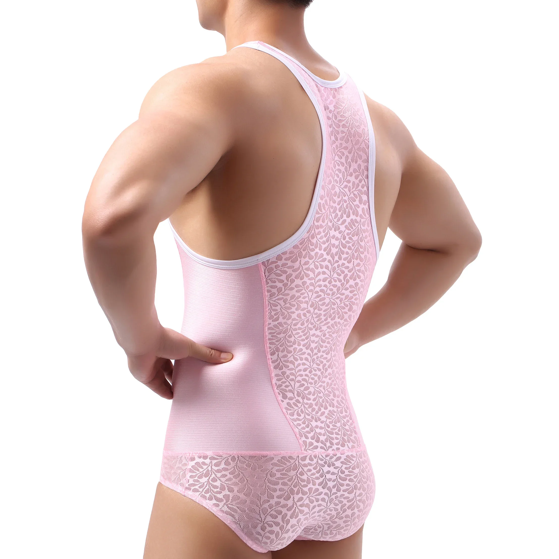 Сексуальное мужское лоскутное кружевное боди, цельная майка с цветочным принтом, комбинезоны для борьбы, трико для геев, жилет Sissy, трусы, нижнее белье