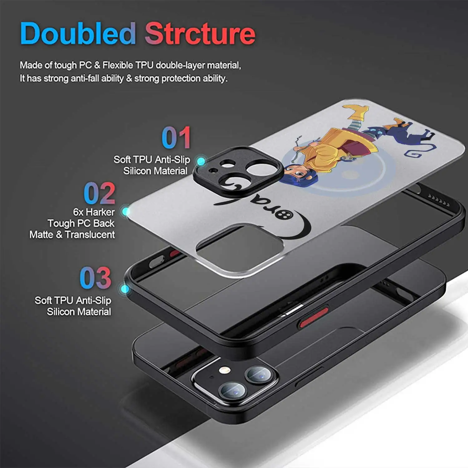 Cartoon Coraline Fashion Case For iPhone 15 11 7 8 6 14 13 Pro Max 12 MINI XR X XS 6 7 8 Plus Matte Shockproof Cover