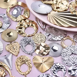 6Pcs/Lot Stainless Steel Assorted Big Hammered Irregular Charms DIY Embossing Round Heart Earrings Pendant Jewelry Material