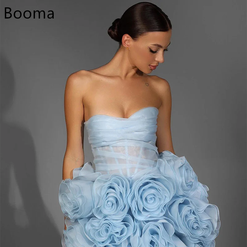 

Booma Elegant Evening Dresses 3D Flowers Mini Formal Party Gowns for Women Strapless Sleeveless Prom Gown Customize