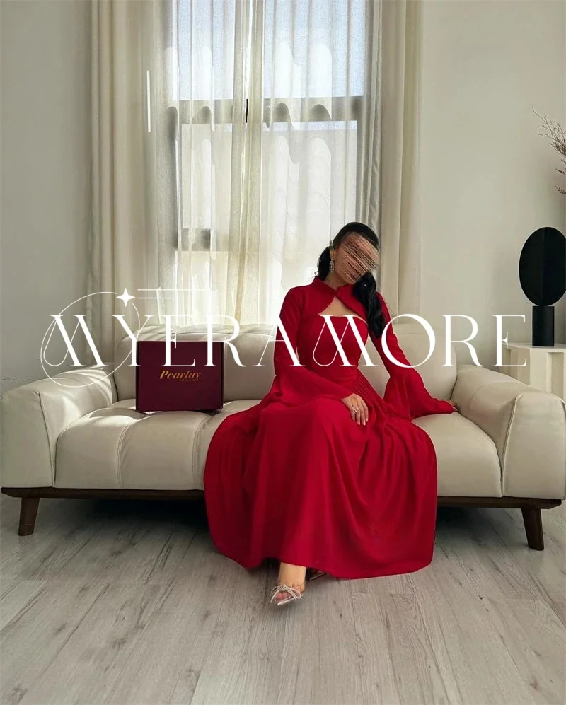 فساتين سهرة شيفون بسيطة للنساء على شكل حرف A وأكمام طويلة ورقبة عالية وطول الشاي فساتين لحضور الحفلات الموسيقية مخصصة