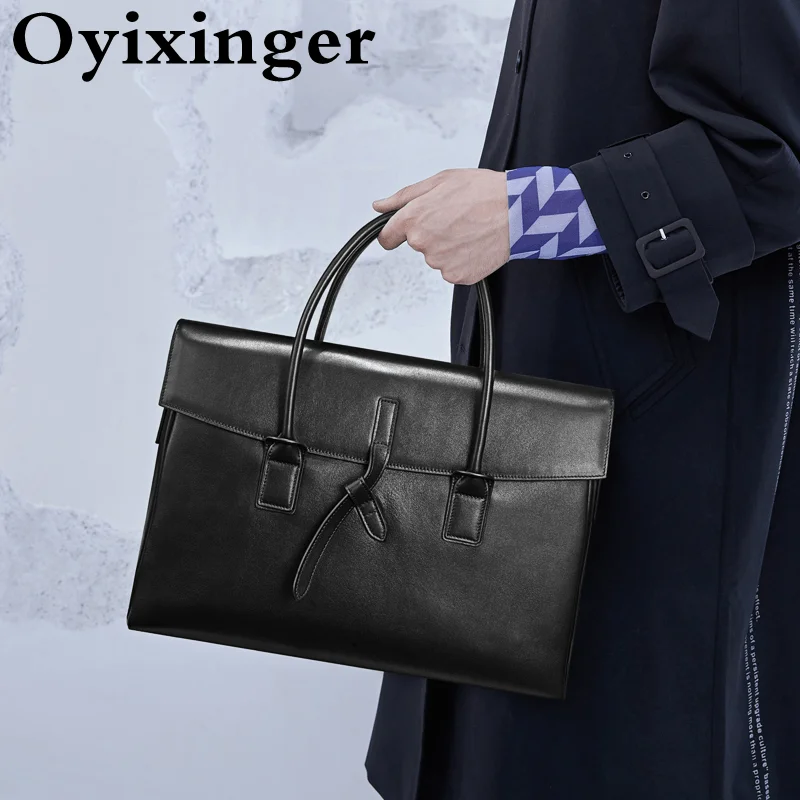 OYIXINGER Genuine Leather Men Briefcase 2025 New High Quality Cowhide Female Handbag Man Laptop Briefcase For 13 inch Macbook HP