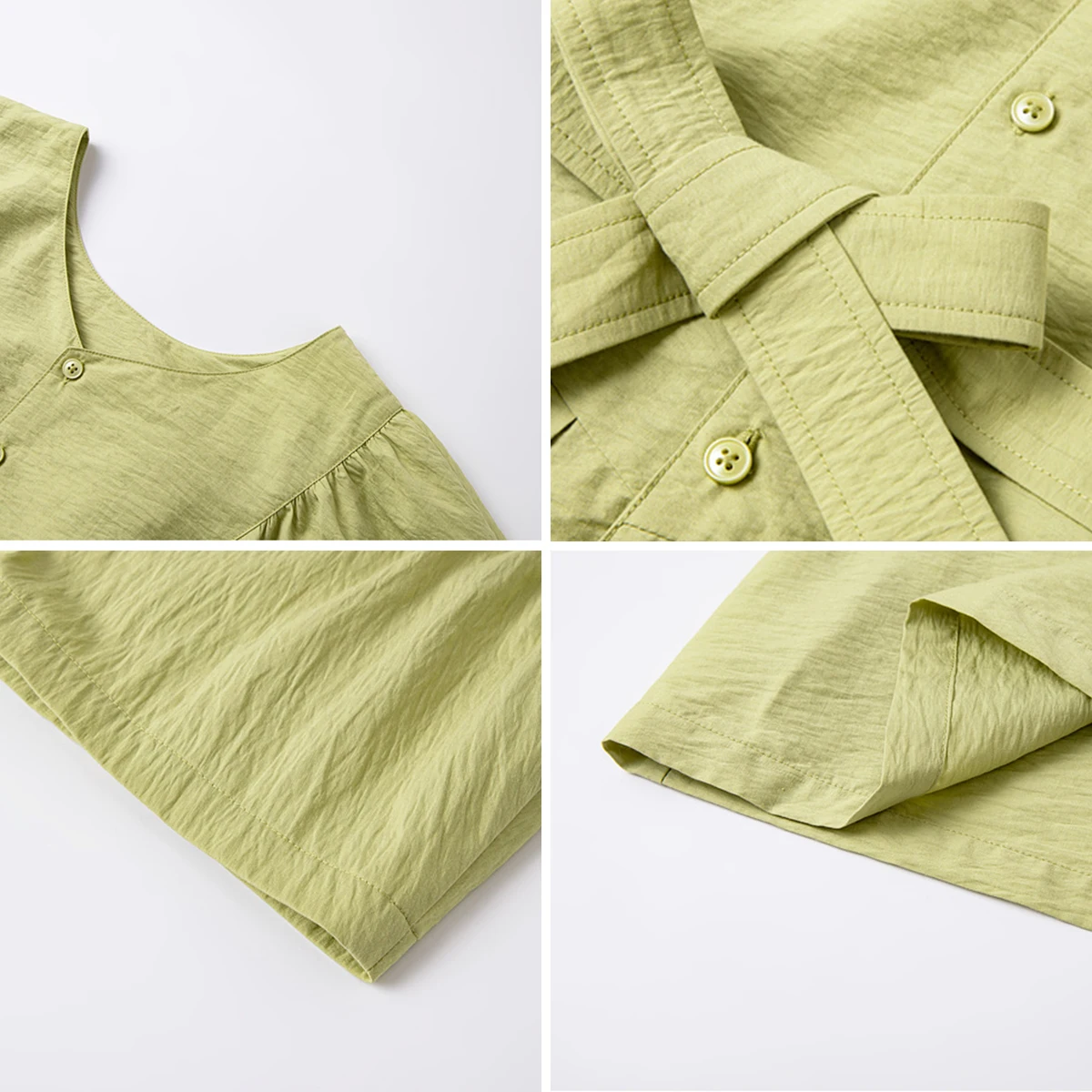 VIMLY Women's Long Dress Summer 2025 Casual Green Pleated Wearing V-neck Puff Sleeve Straight Dresses Clothing Female A1901