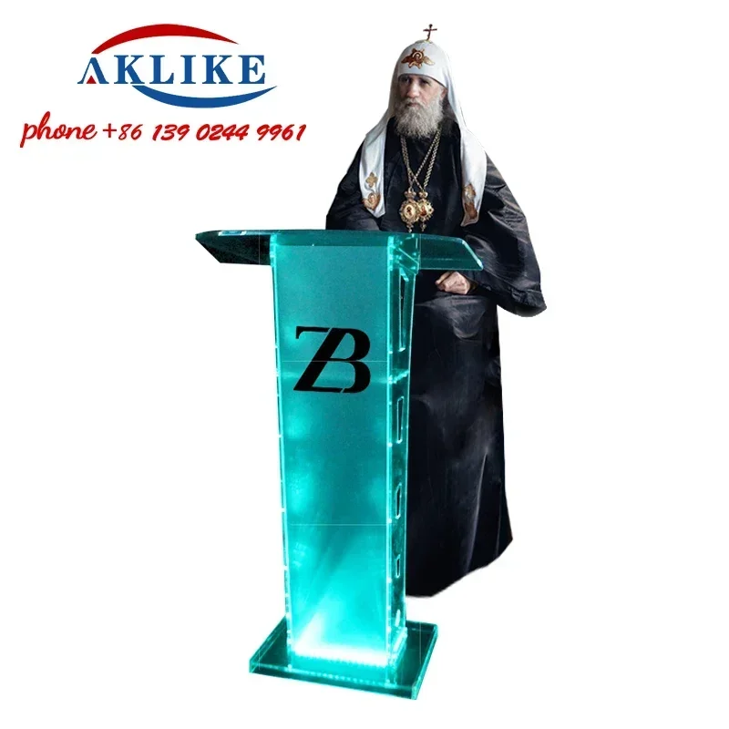 2024 AKLIKE Stand Acrylic Podium Glass Church Pulpit Designs Clear Rostrum Plastic Lectern With Lights Free Shipping Furniture image 5