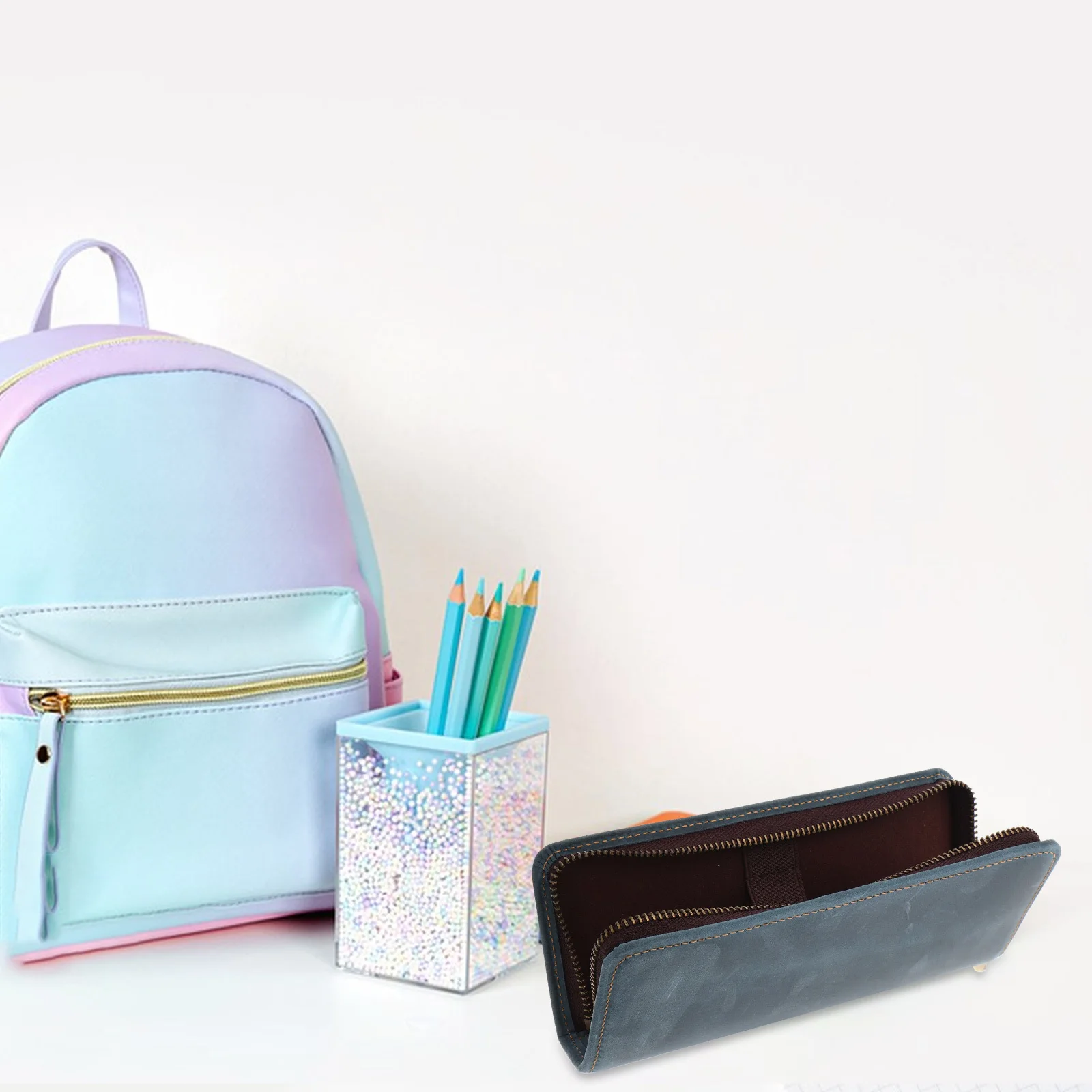 حافظة أقلام من جلد البقر بتصميم كلاسيكي بسحاب مربع لمكتب المدرسة وحامل أقلام رصاص ذو سعة كبيرة وحقيبة تنظيم