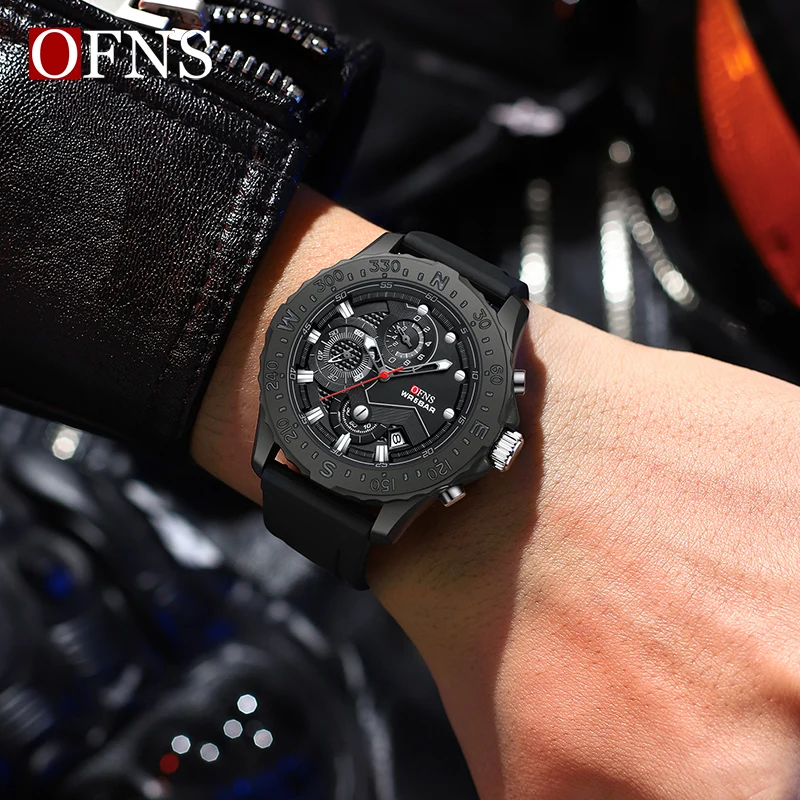 OFNS Top Brand Luxury Mens Quartz Watch Men Watches Business Silicone Sports Waterproof Military Quartz Chronograph Wristwatch