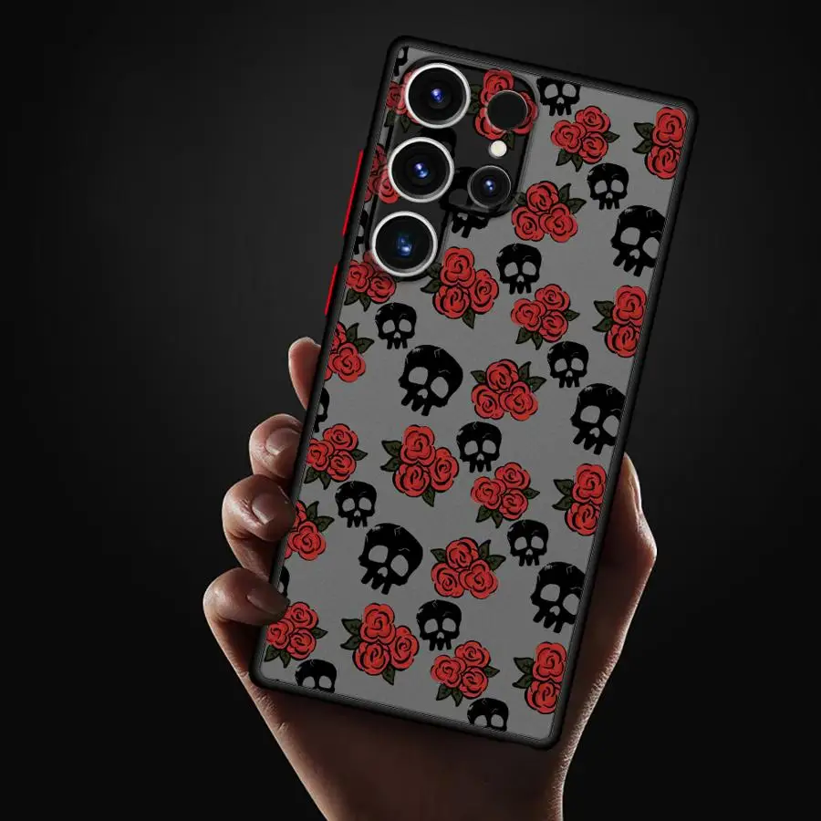 Case for Samsung Galaxy S9 S24 FE S21 S25 Edge S10 S22 Plus S23 Ultra S20 Back Phone Cover Skull Head And Rose