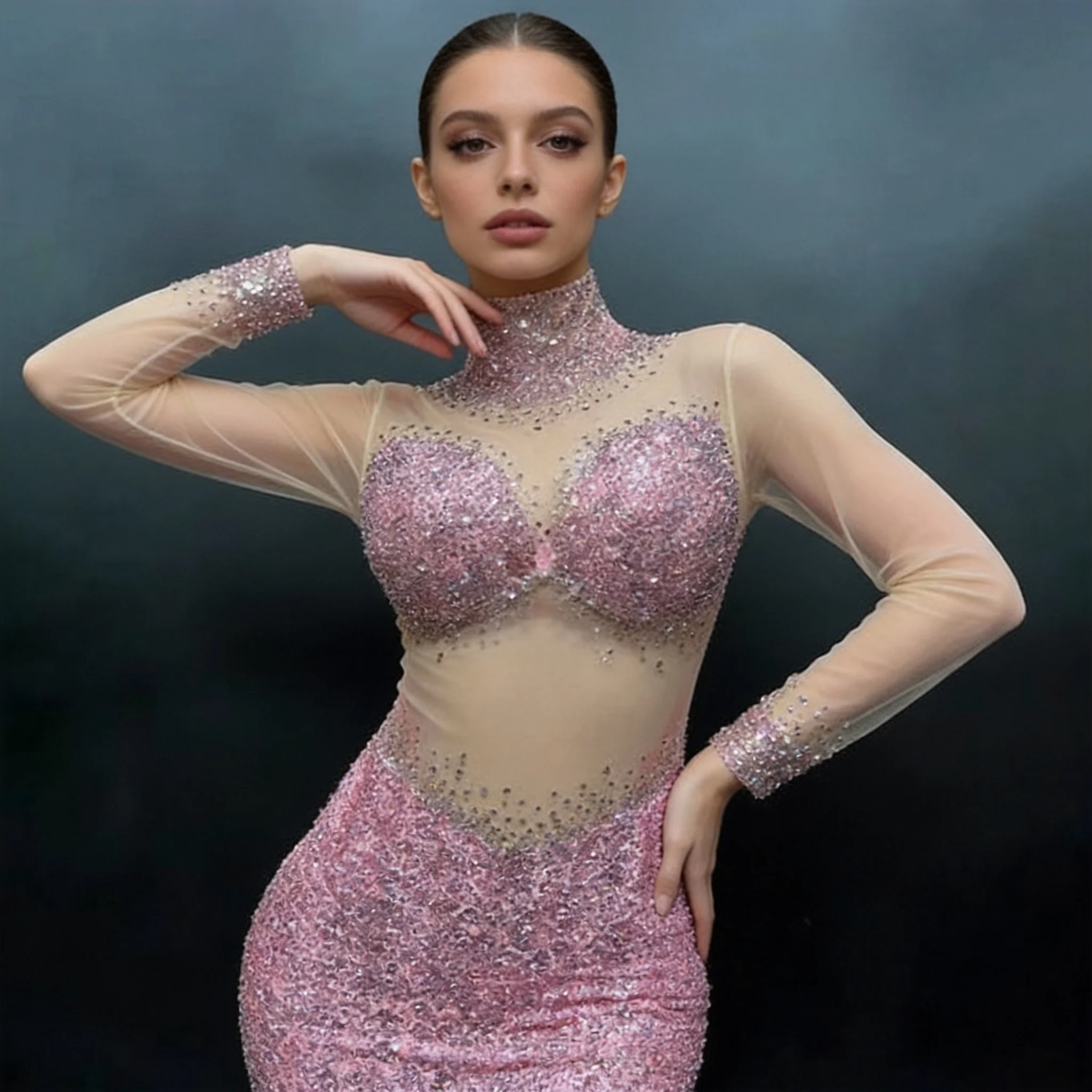 

Women Sexy Sheer Mesh Rhinestones Design Nightclub Party Birthday Show Stage Dance Wear