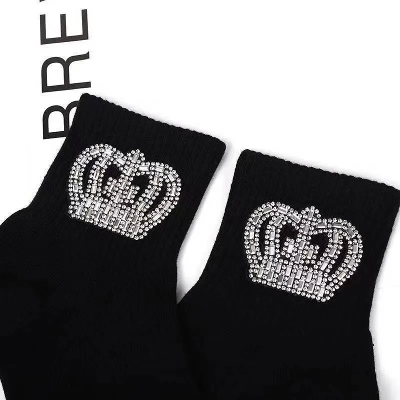 New Rhinestone Decorative Socks, Fashionable Diamond Sparkling Socks, Cute Cartoon Animal Pattern Comfortable Low Cut Socks