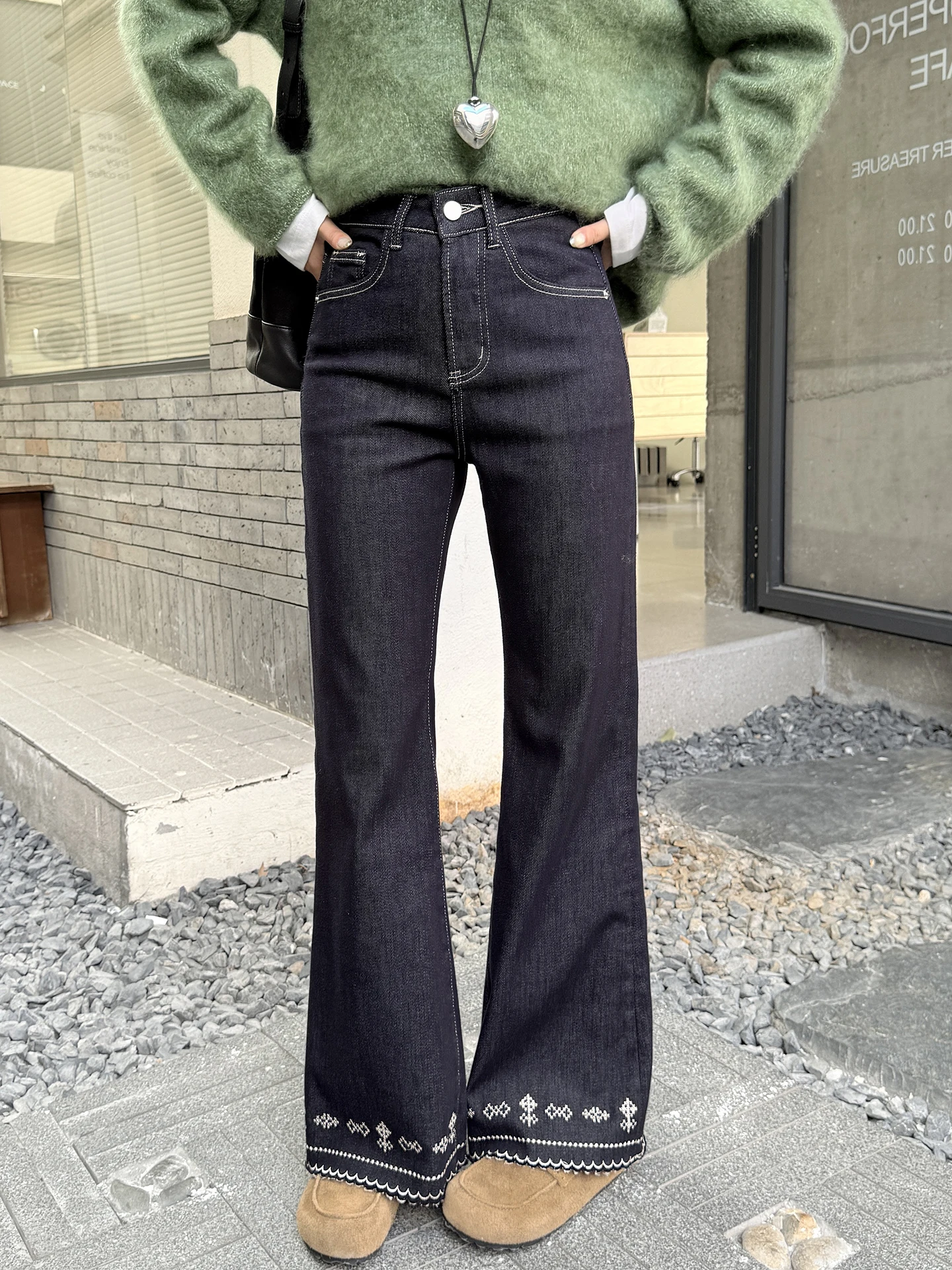 

Женские джинсы-клеш Ele с вышивкой, на флисовой подкладке, прямые, свободные, широкие, с высокой талией, в стиле ретро, из хлопкового денима