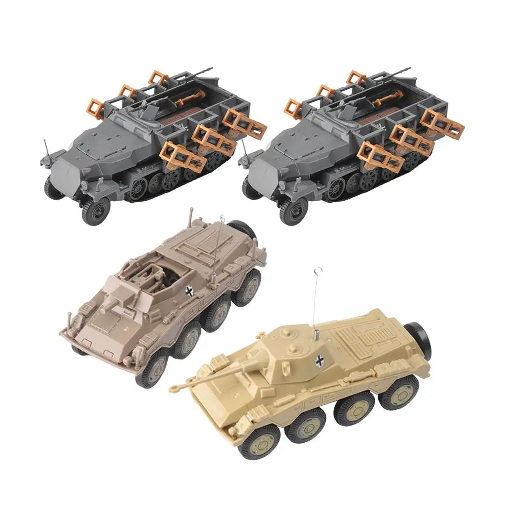 4Pcs Plastic Simulated Armoured Reconnaissance Vehicle Model Kit 1:72 Army Toys Playset Collectibles Desk Decor