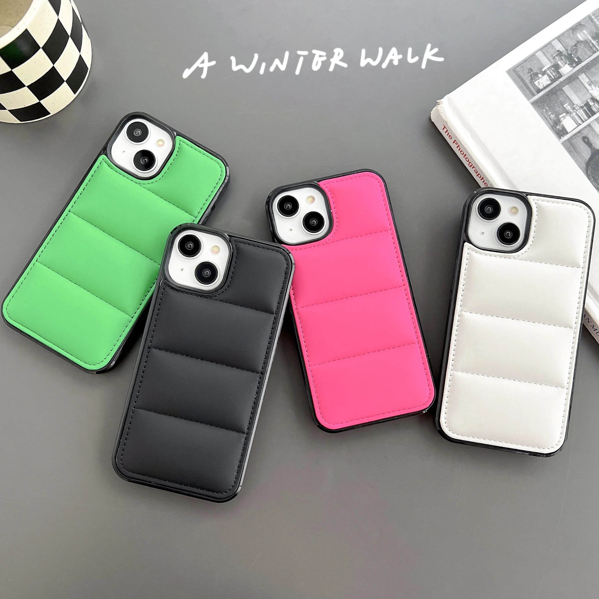

Liquid Down Jacket Airbag Bumper Case For iPhone 16 15 14 Plus 13 12 Mini 11 Pro Max X XR XS Max Puffer Candy Color Hard Cover