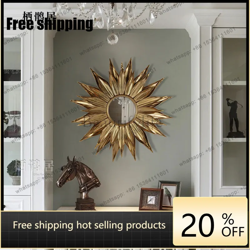 Zj. Wall retro light luxury bedroom mirror wall decoration wall wrought iron decoration