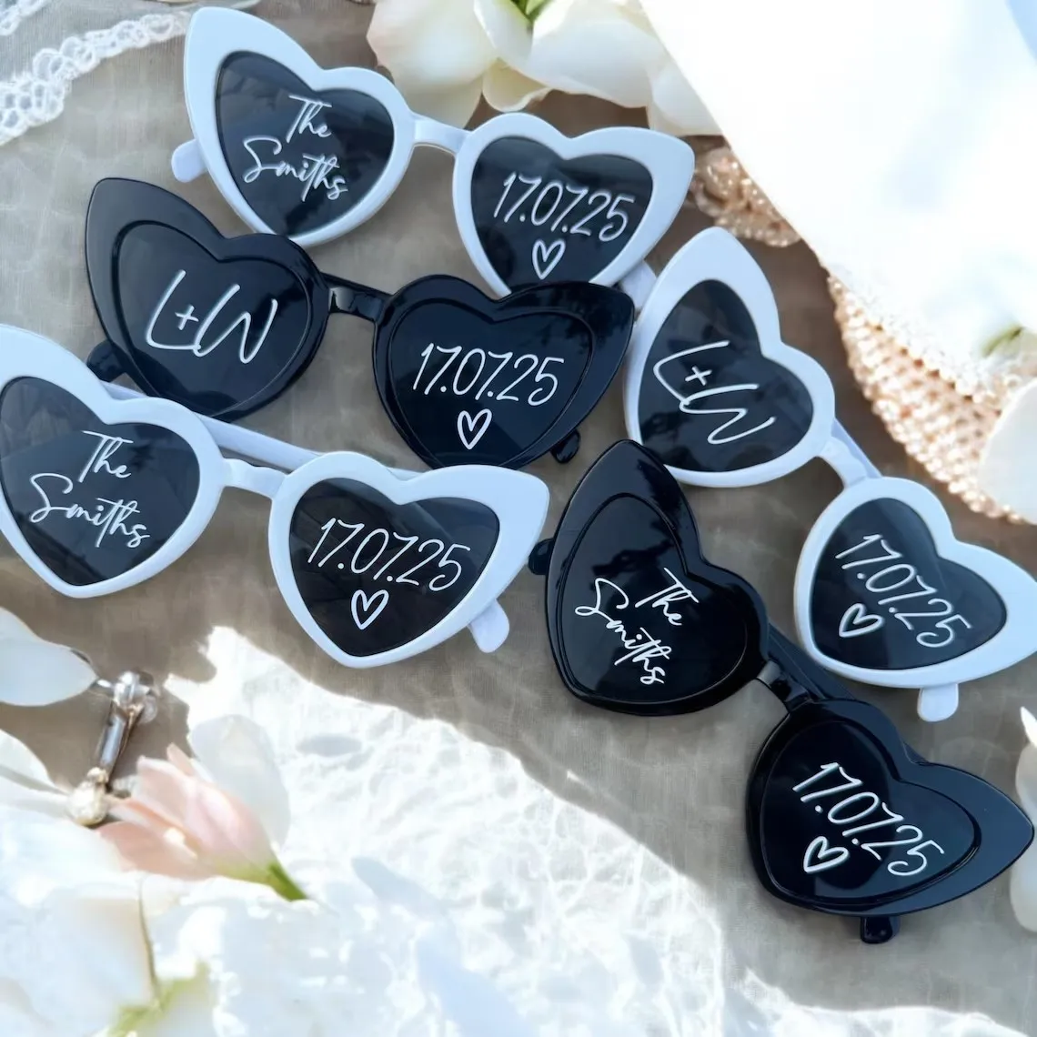 

10/20/30 шт. персонализированные свадебные солнцезащитные очки на заказ, инициалы, солнцезащитные очки в форме сердца, реквизит для свадебной фотосессии, сувениры для свадебной вечеринки