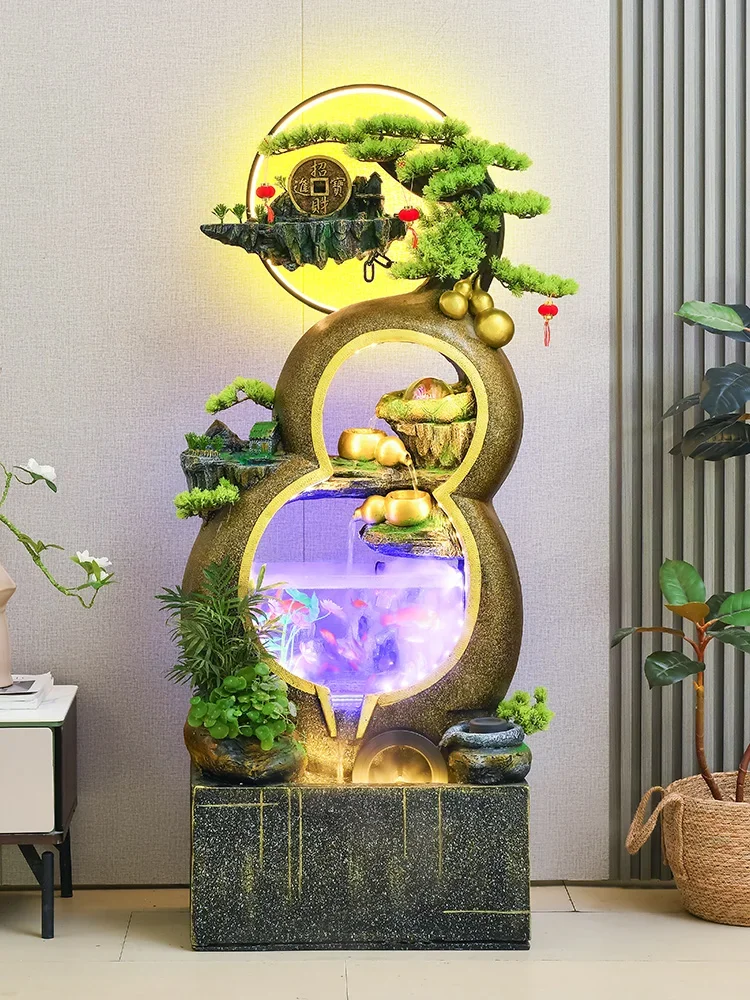 Rockery fountain gourd flowing water ornament circulating water fish tank living room office floor decoration