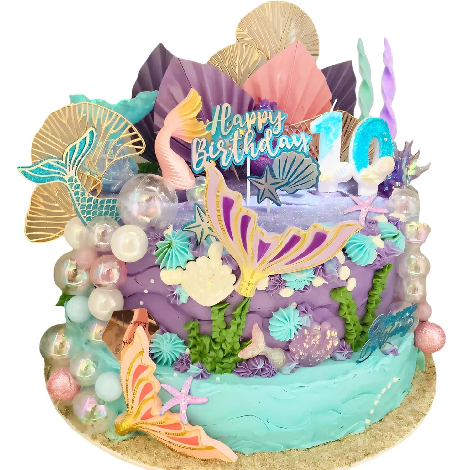 Meerjungfrauenschwanz-Kuchendekoration Weiße Perlenkugeln für Geburtstag Unterwasser-Party Meerjungfrauen-Themenparty Partyzubehör – Detail 12