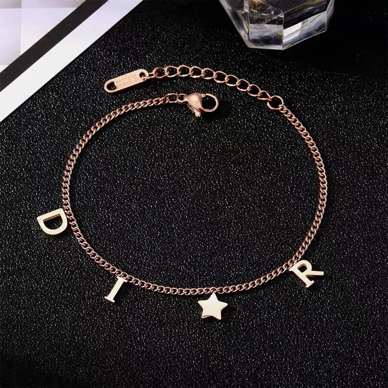 Fashion Letter Star Pendant Bracelet Women Simple Vintage Stainless Steel Bracelet Luxury Jewelry Accessories Gifts