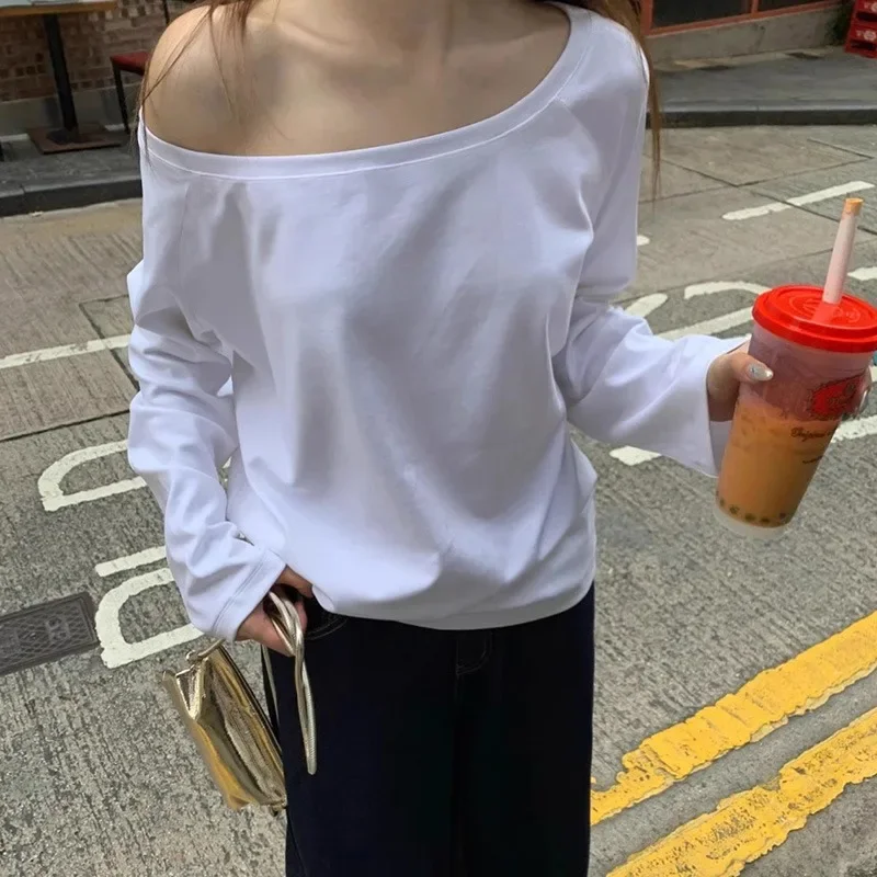 Off Shoulder Tee Oversized Grunge Solid Casual T-Shirt Pleated Vintage Simple Y2k Streetwear Tshirts Korean Y2k Tops Subculture