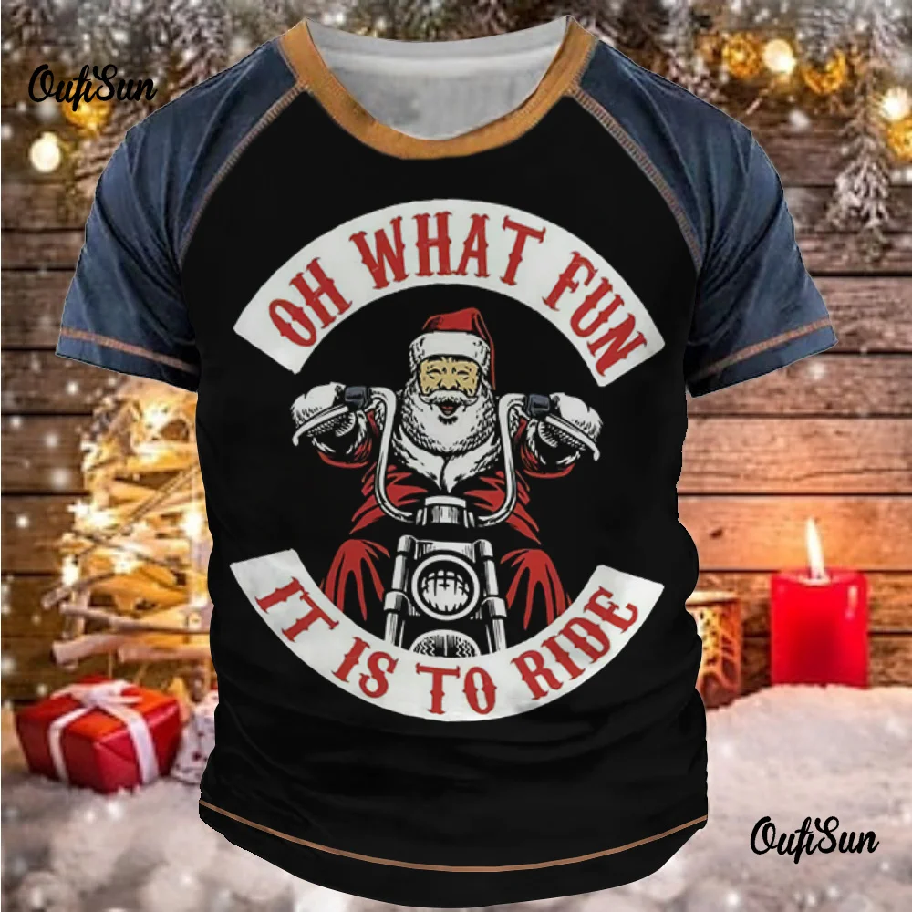 Christmas T-Shirt Fun Santa Claus Cycling Men's Clothing 3d Motorcycle Print Short Sleeve Top 2024 Tops Tees Outdoor Streetwear