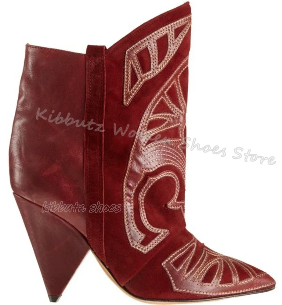 Totem Ankle Boots Genuine Leather Mixed Color Slip-On Novelty Fashion Concise Luxury Women Shoes Pointed Toe Spike Heels Newest