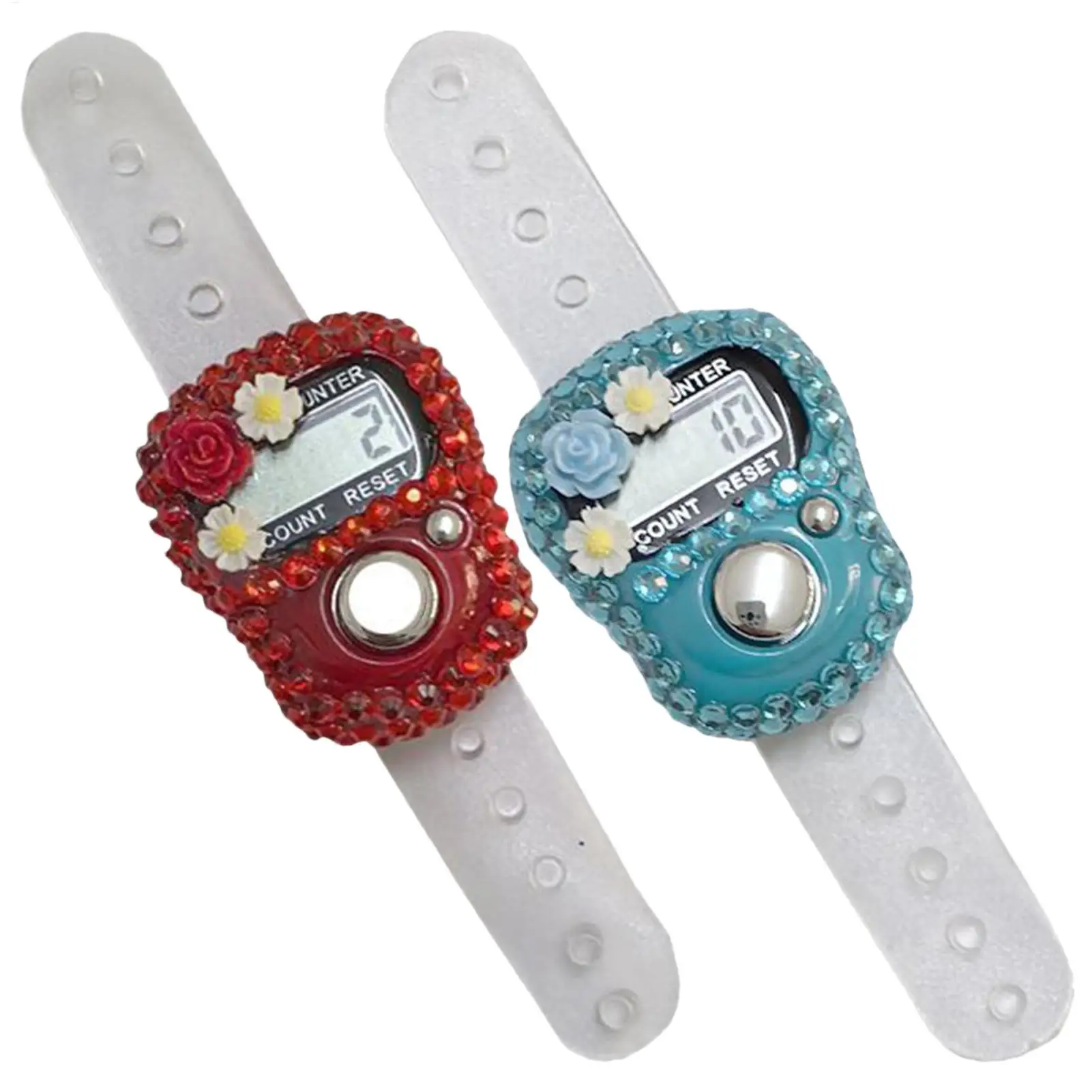 Finger Clicker Counter Flower Rhinestone Design LCD Display Number Tracking Record Ring Adjustable Resettable Counting Maker