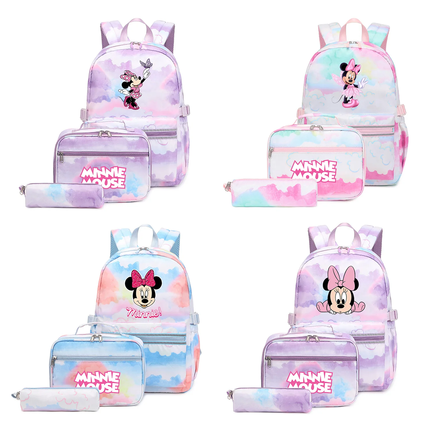 

3Pcs/Set Disney Mickey Minnie Mouse Boys Girls School bags Teenager Backpack Colorful Bag Student with Lunch Bag Travel Mochilas