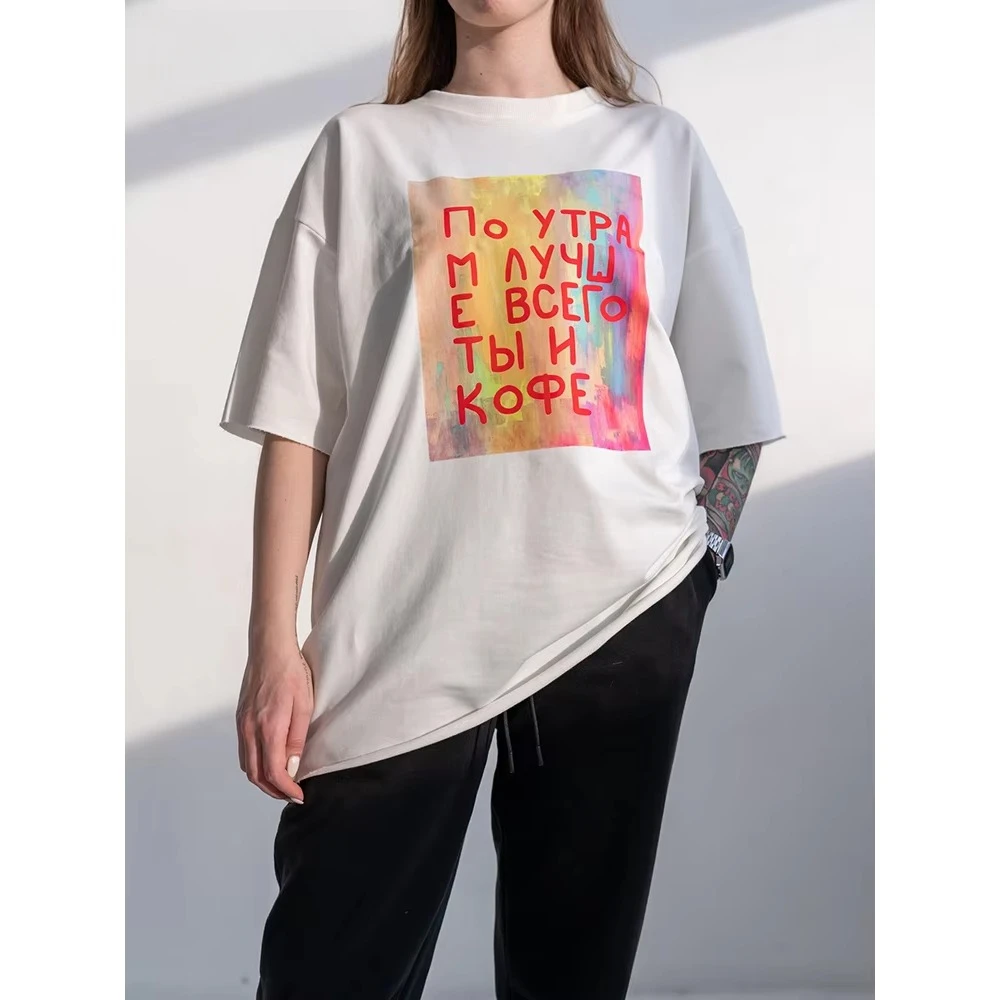 2025 Nieuwste T-shirt Dames Goth Losse Grote Maat Zomer Katoen Patroon Gedrukt T-shirt Dames Ronde Hals Shirt Straat top