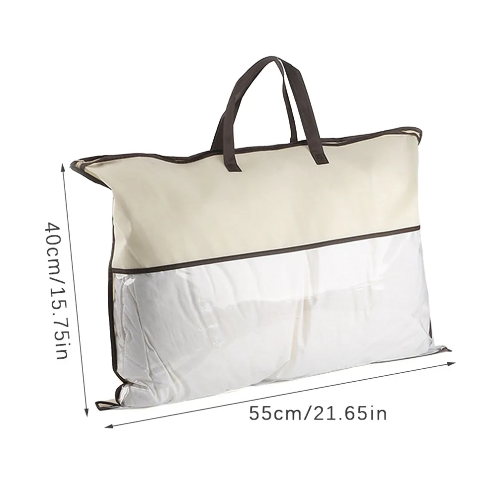 Non-woven Pillow Storage Bag Transparent with Zipper Household Organizer PVC Foldable Tote Bag for Storing Pillows and Blankets