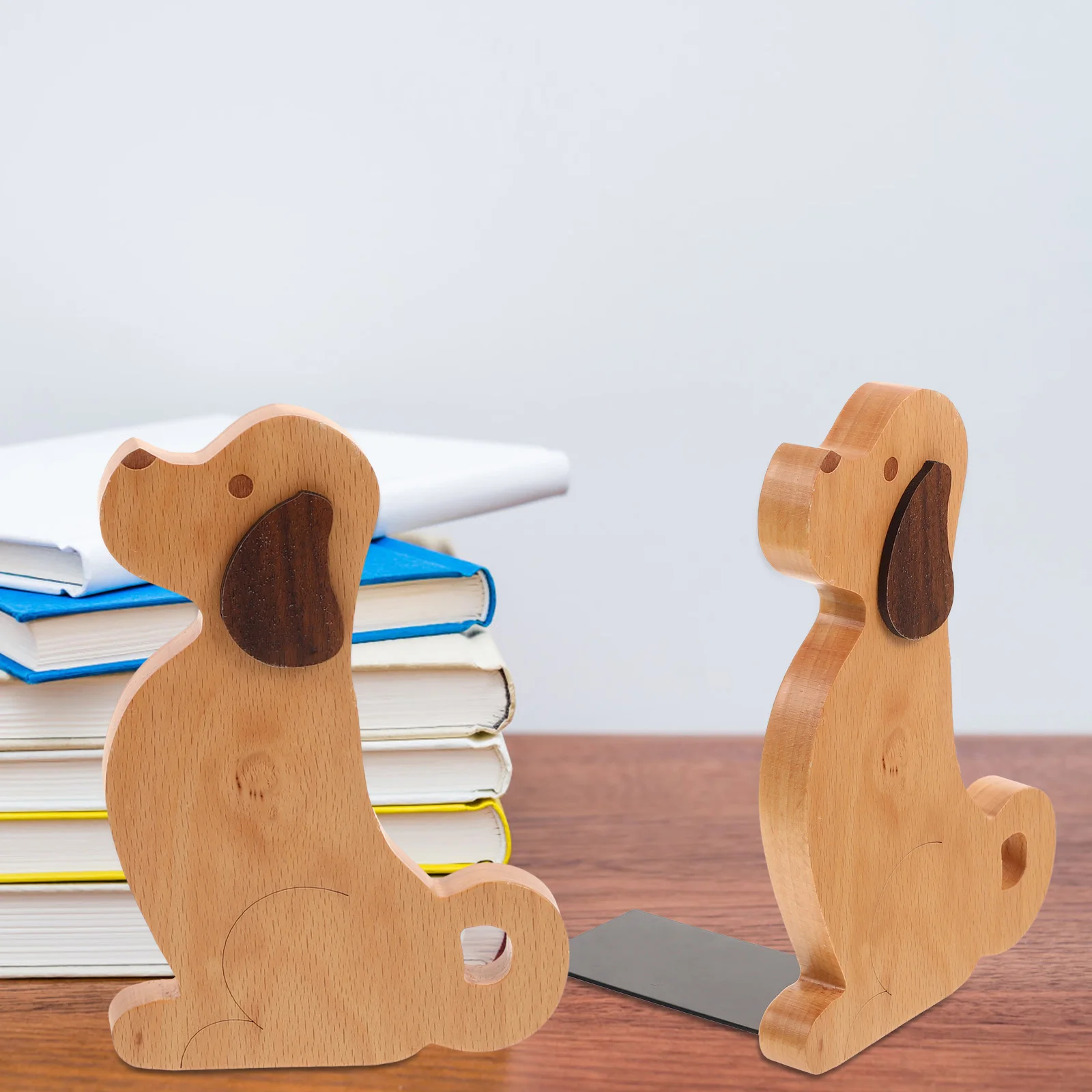 2 قطعة غلاف خشبي تصميم الكلب السلس عقد قوي للكتب وثائق منظم سطح المكتب المنزل مكتب دراسة كتاب ينتهي حامل الوقوف #3