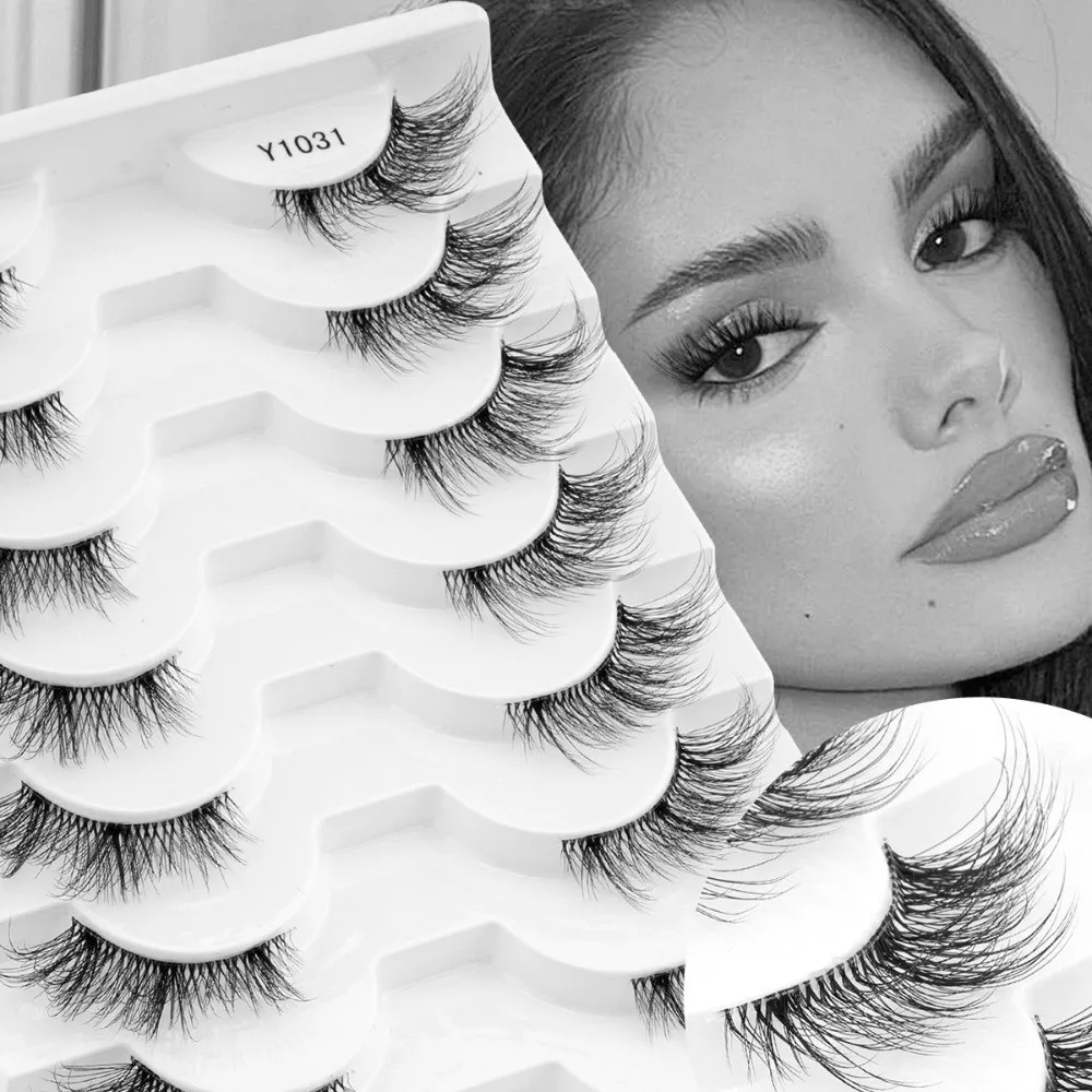 10 Paar/Box schwarze, dicke, flauschige falsche Wimpern, 8–12 mm, Krümmung C, DIY-Wimpernverlängerung, leicht, einfach zu tragen