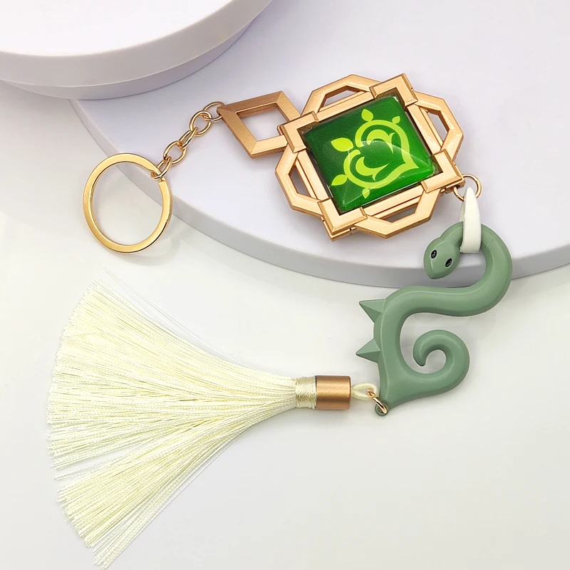 Hot Game Hero Baizhu Vision Of God Cosplay Dr. Baizhu Green Metal Keychain Halloween Party Costumes Accessories Gifts