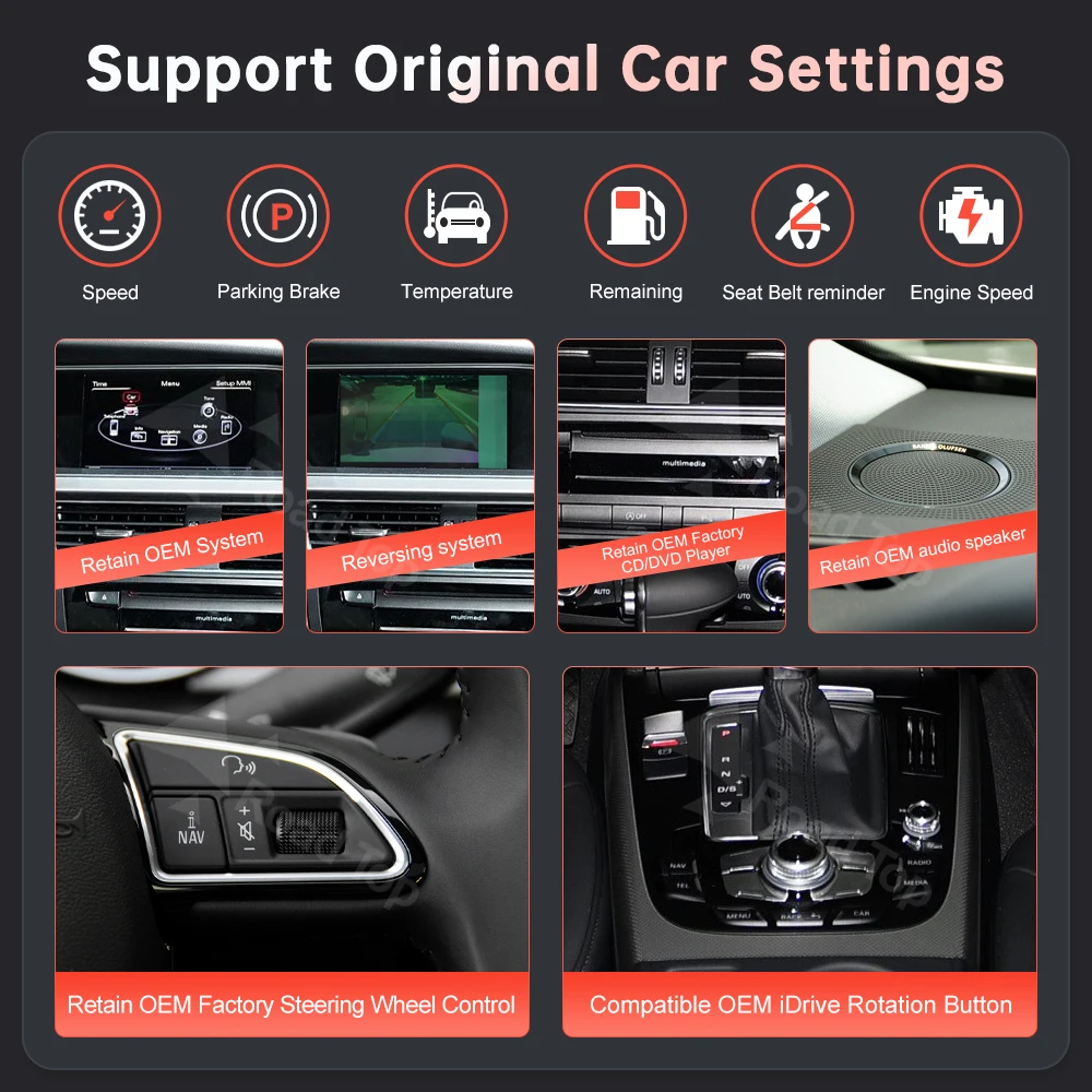 شاشة لينكس الوسائط المتعددة للسيارة مقاس 8.9 بوصة لأودي A5 2008-2016 مع CarPlay اللاسلكي Android Auto Airplay Autolink