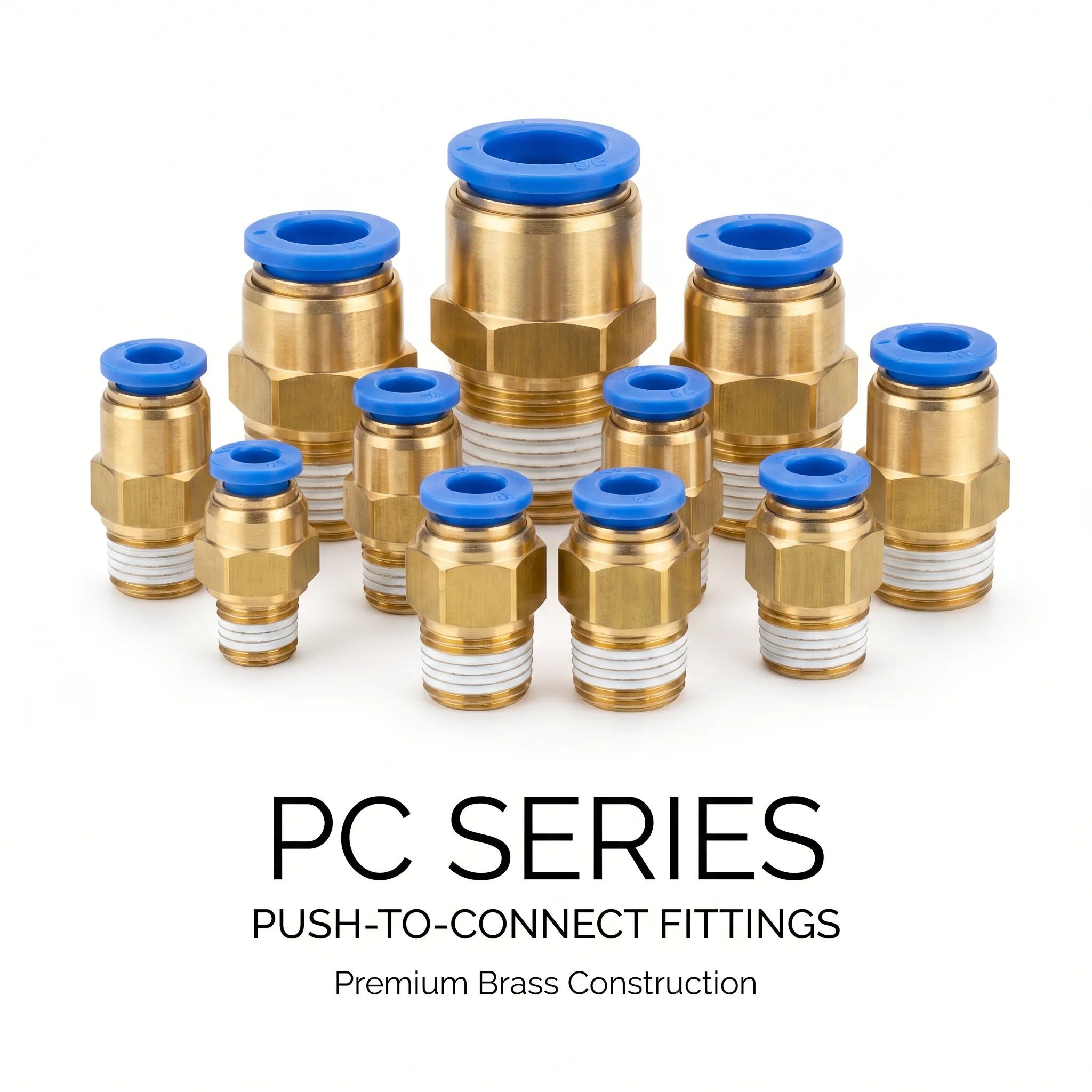 Quick Connect Air Hose Fittings, PC Series Pneumatic Push-to-Connect Adapter, Brass Connector, 4-12mm Tube, 1/8"-1/2" Thread